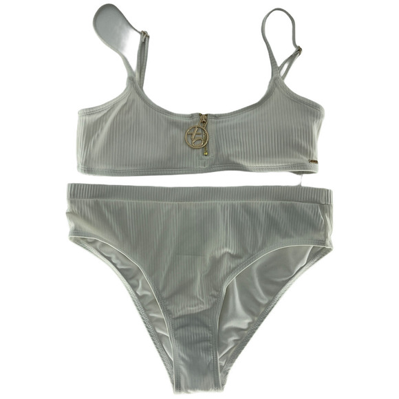 XOXO Womens White Ribbed Bikini Size S - Picture 1 of 7